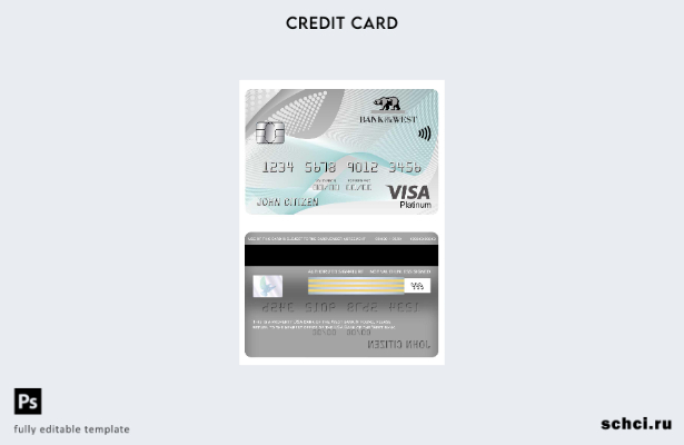 цифровая загрузка шаблона карты Visa Platinum Банка Западного банка США